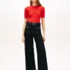 Högmidjade stretchjeans med vida ben