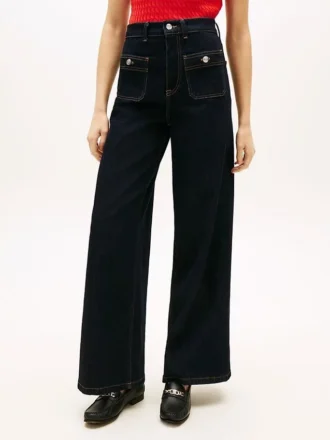 Högmidjade stretchjeans med vida ben