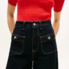 Högmidjade stretchjeans med vida ben