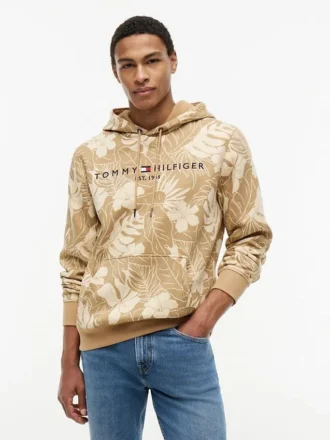 Hoodie med borstad insida och tropiskt tryck Hoodie med borstad insida och tropiskt tryck
