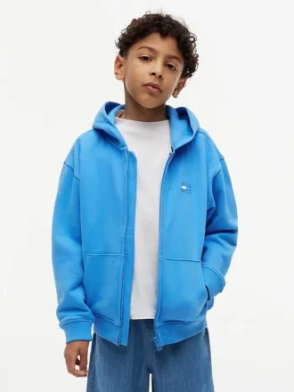 Hoodie med dragkedja och ton-i-ton-flagga för barn