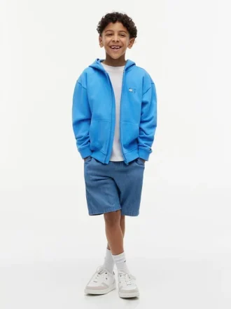 Hoodie med dragkedja och ton-i-ton-flagga för barn