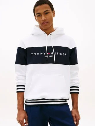 Hoodie med färgblock och logotyp