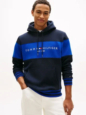 Hoodie med färgblock och logotyp