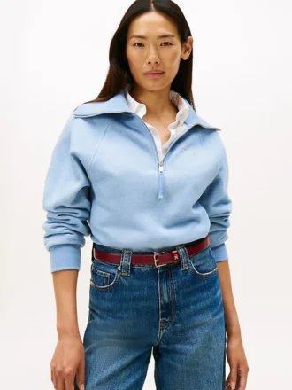 Interlock-fleece-tröja med kvartslång dragkedja