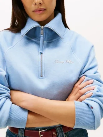 Interlock-fleece-tröja med kvartslång dragkedja