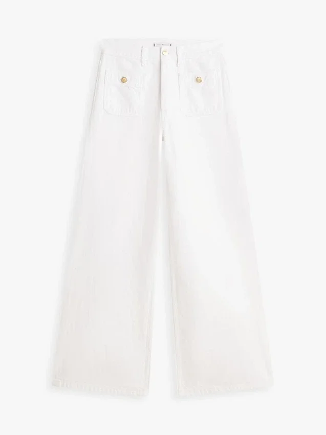 Jeans med hög midja, vid ben och rå kant Jeans med hög midja, vid ben och rå kant