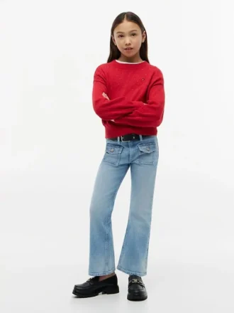 Jeans med påsydda fickor och utsvängda ben för barn
