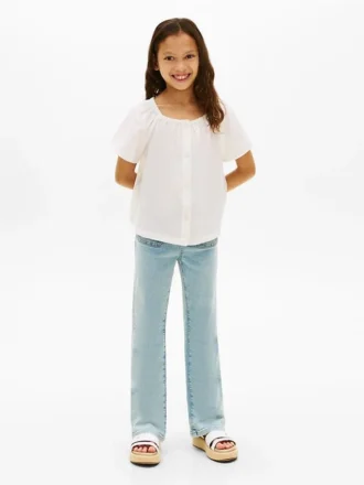 Jeans med påsydda fickor och vid ben för barn