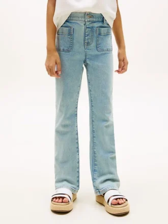 Jeans med påsydda fickor och vid ben för barn