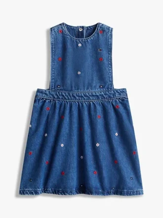 Jumpersklänning i denim med blommönster för barn Jumpersklänning i denim med blommönster för barn