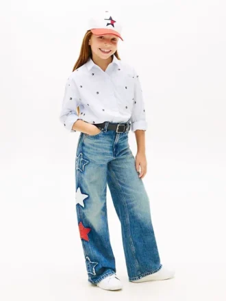 Kids’ Jeans med hög midja och vida ben med stjärnmotiv
