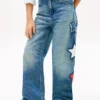 Kids’ Jeans med hög midja och vida ben med stjärnmotiv