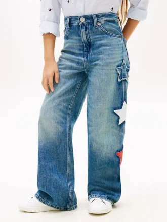 Kids’ Jeans med hög midja och vida ben med stjärnmotiv