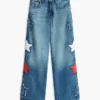 Kids’ Jeans med hög midja och vida ben med stjärnmotiv