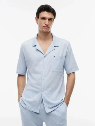Kortärmad pyjamas skjorta i seersucker