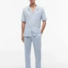 Kortärmad pyjamas skjorta i seersucker Kortärmad pyjamas skjorta i seersucker