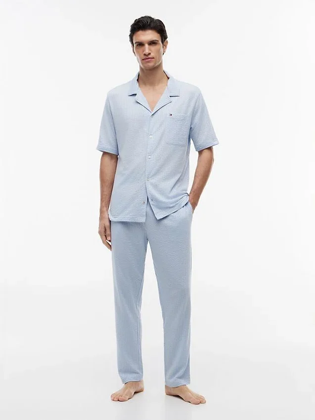 Kortärmad pyjamas skjorta i seersucker Kortärmad pyjamas skjorta i seersucker
