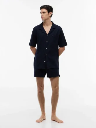 Kortärmad pyjamas skjorta i seersucker Kortärmad pyjamas skjorta i seersucker