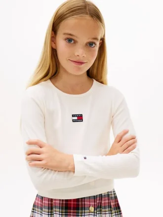 Långärmad ribbad T-shirt med emblem för barn