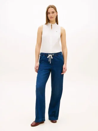 Lättviktiga jeans med vid ben och dragkedja