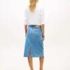 Midi-kjol i denim med rå kant Midi-kjol i denim med rå kant
