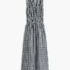 Midi-klänning i linneblandning med rynkad gingham-mönster Midi-klänning i linneblandning med rynkad gingham-mönster