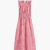 Midi-klänning i linneblandning med rynkad gingham-mönster Midi-klänning i linneblandning med rynkad gingham-mönster