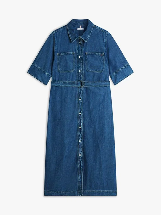 Midiklänning i denim med bälte Midiklänning i denim med bälte