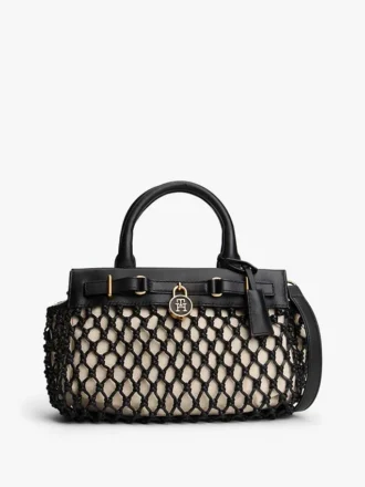 Mini-tote i makramé och läder