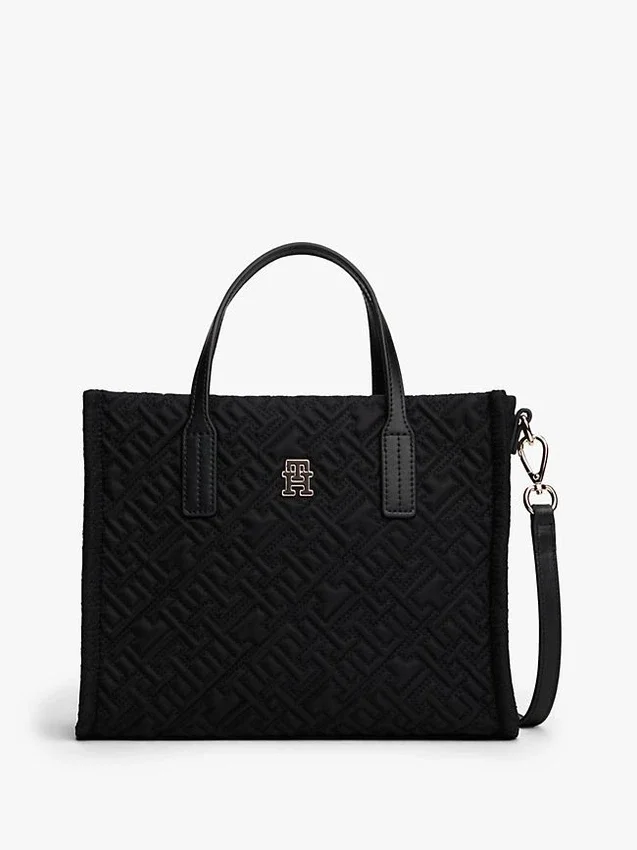 Mini-tote-väska i nylon med monogram och synliga sömmar Mini-tote-väska i nylon med monogram och synliga sömmar