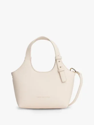 Mini-tote-väska med metalliskt logo och strukturerad yta