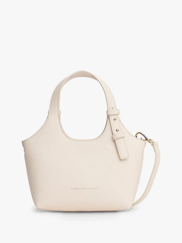 Mini-tote-väska med metalliskt logo och strukturerad yta Mini-tote-väska med metalliskt logo och strukturerad yta
