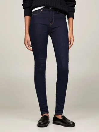 Mörkblå skinny jeans med medelhög midja