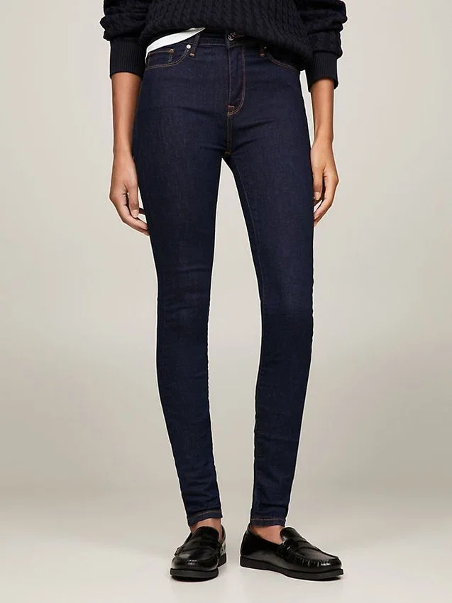 Mörkblå skinny jeans med medelhög midja Mörkblå skinny jeans med medelhög midja