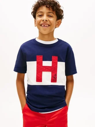 Nautical H-logotyp T-shirt i färgblock för barn