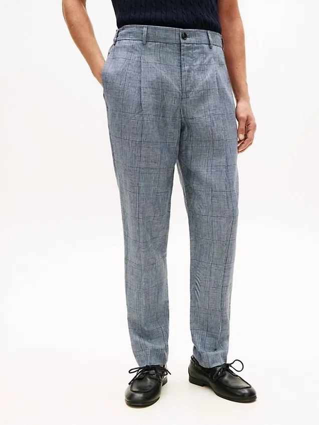 New York Label Glen Plaid Linen Byxor New York Label Glen Plaid Linen Byxor