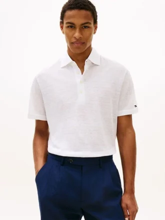New York Label Polo i bomulls- och linneblandning