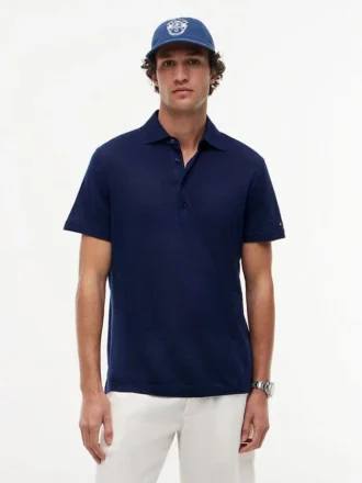 New York Label Polo i bomulls- och linneblandning