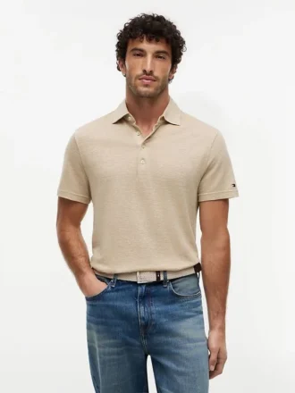 New York Label Polo i bomulls- och linneblandning