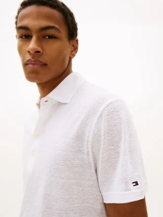 New York Label Polo i bomulls- och linneblandning