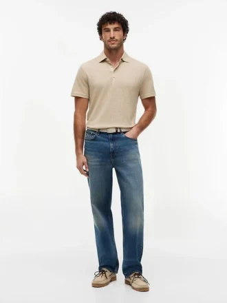 New York Label Polo i bomulls- och linneblandning