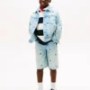 Oversize-jeansjacka med vågigt flaggmönster för barn Oversize-jeansjacka med vågigt flaggmönster för barn