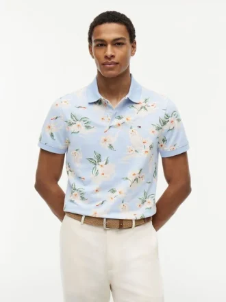 Pikétröja med blommönster i normal passform