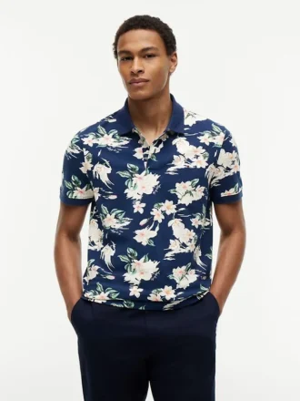 Pikétröja med blommönster i normal passform