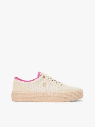 Platformsneakers i canvas med blandad struktur Platformsneakers i canvas med blandad struktur