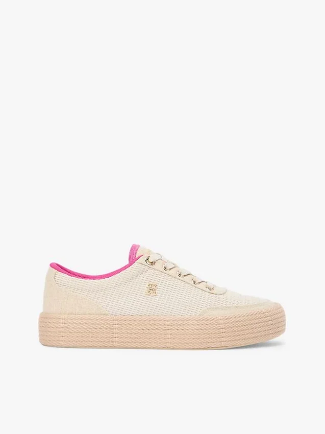 Platformsneakers i canvas med blandad struktur Platformsneakers i canvas med blandad struktur