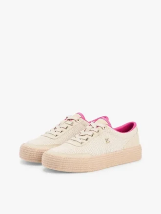 Platformsneakers i canvas med blandad struktur Platformsneakers i canvas med blandad struktur