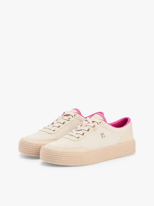 Platformsneakers i canvas med blandad struktur Platformsneakers i canvas med blandad struktur