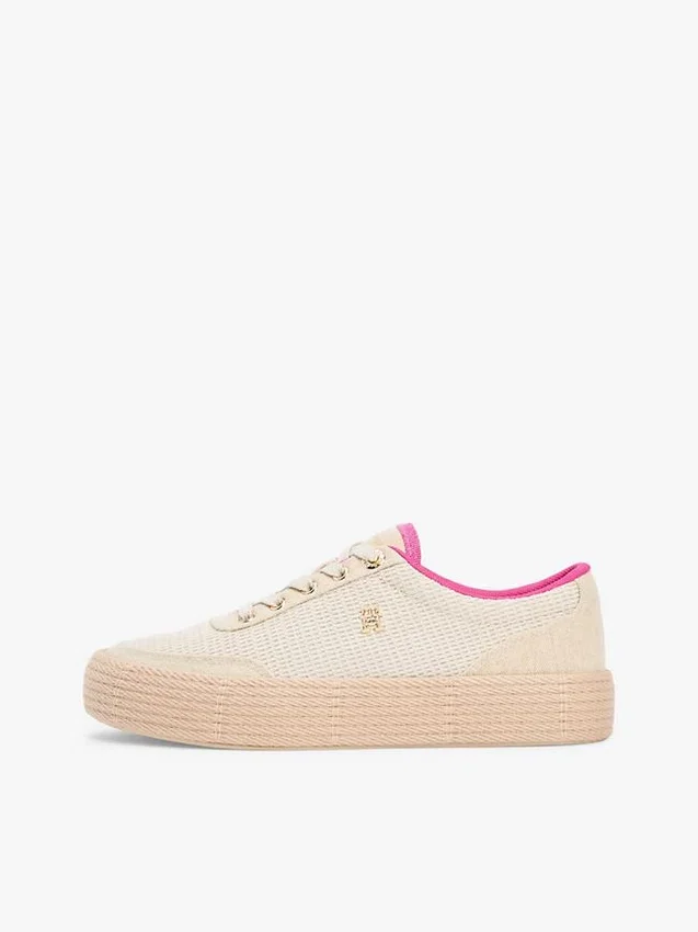 Platformsneakers i canvas med blandad struktur Platformsneakers i canvas med blandad struktur